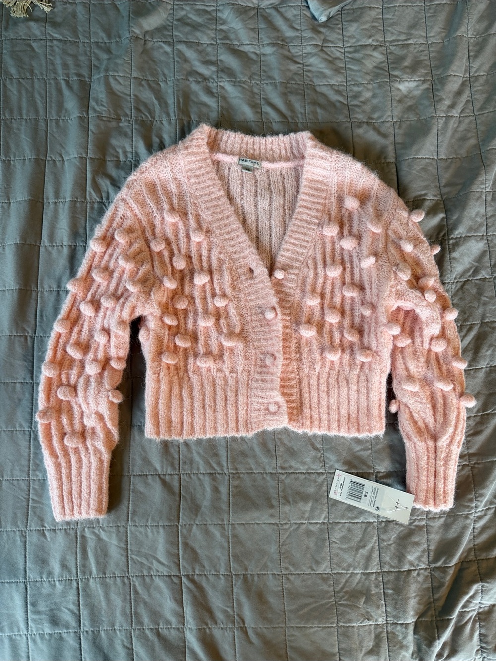 Habitual Blush Pink Pom-Pom V-Neck Cropped Cardigan